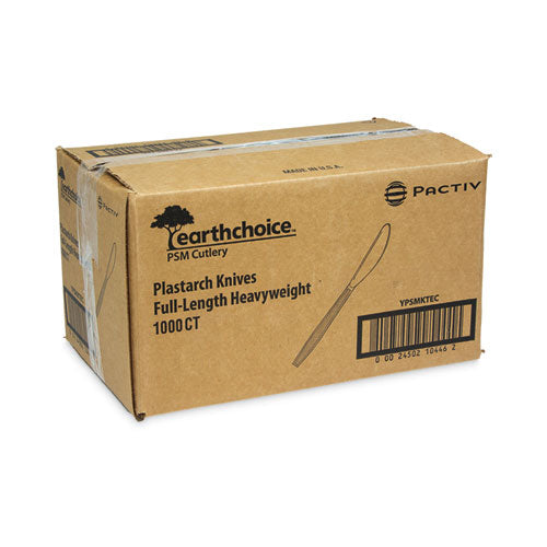 Image of Pactiv Evergreen EarthChoice PSM Cutlery, Heavyweight Knife, Plastic, Tan, 1,000/Carton