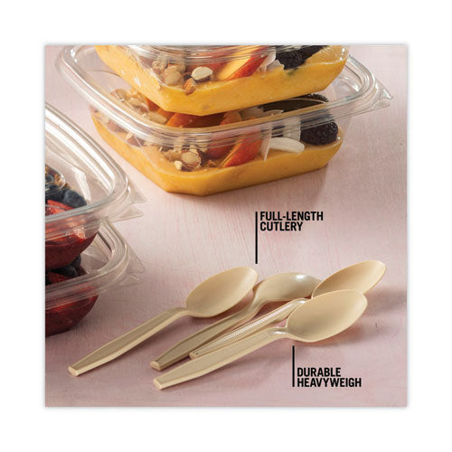 Image of Pactiv Evergreen EarthChoice PSM Cutlery, Heavyweight Spoon, Plastic, Tan, 1,000/Carton