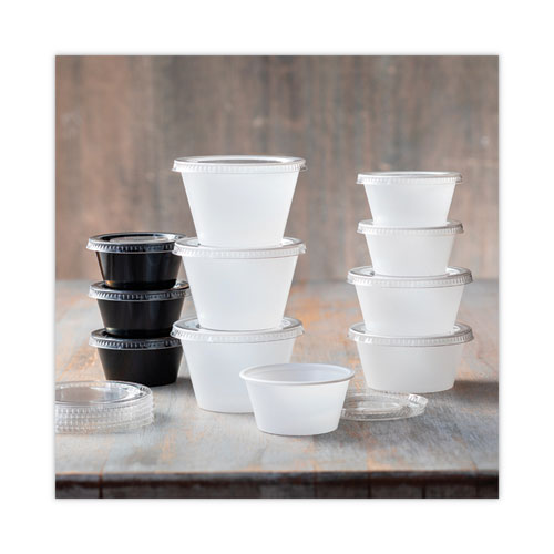 Image of Pactiv Evergreen Plastic Portion Cup, 2 oz, Black, 200/Bag, 12 Bags/Carton
