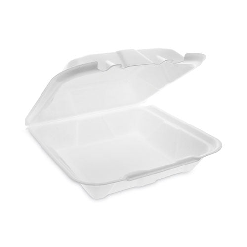 Image of Pactiv Evergreen Vented Foam Hinged Lid Container, Dual Tab Lock Economy, 9.13 x 9 x 3.25, White, 150/Carton