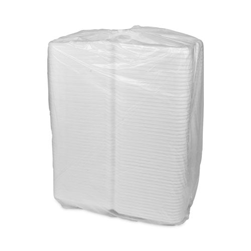 Image of Pactiv Evergreen Vented Foam Hinged Lid Container, Dual Tab Lock Economy, 9.13 x 9 x 3.25, White, 150/Carton
