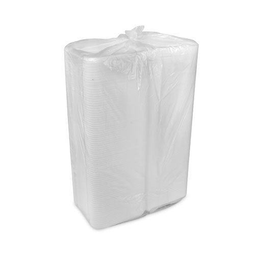 Image of Pactiv Evergreen Vented Foam Hinged Lid Container, Dual Tab Lock, 8.42 x 8.15 x 3, White, 150/Carton