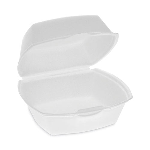 Image of Pactiv Evergreen Foam Hinged Lid Container, Single Tab Lock, 5.13 x 5.13 x 2.5, White, 500/Carton