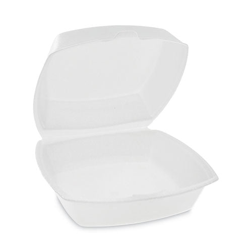 Image of Pactiv Evergreen Foam Hinged Lid Container, Single Tab Lock, 6.38 x 6.38 x 3, White, 500/Carton