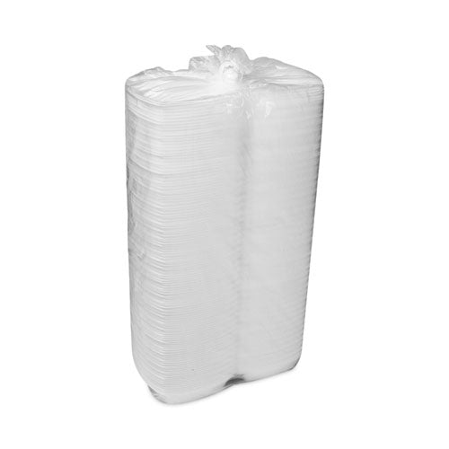 Image of Pactiv Evergreen Foam Hinged Lid Container, Single Tab Lock, 6.38 x 6.38 x 3, White, 500/Carton