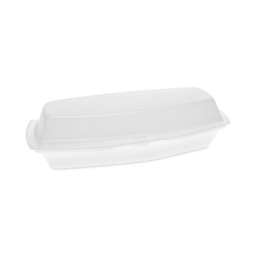 Image of Pactiv Evergreen Foam Hinged Lid Container, Single Tab Lock Hot Dog, 7.25 x 3 x 2, White, 504/Carton