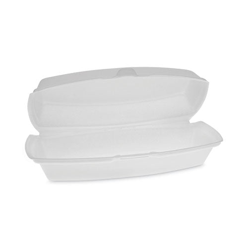 Image of Pactiv Evergreen Foam Hinged Lid Container, Single Tab Lock Hot Dog, 7.25 x 3 x 2, White, 504/Carton