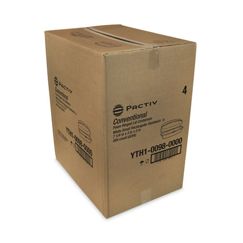 Image of Pactiv Evergreen Foam Hinged Lid Container, Single Tab Lock Hot Dog, 7.25 x 3 x 2, White, 504/Carton