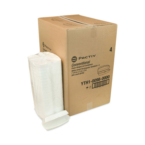 Image of Pactiv Evergreen Foam Hinged Lid Container, Single Tab Lock Hot Dog, 7.25 x 3 x 2, White, 504/Carton
