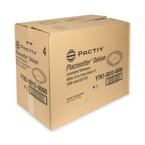 Image of Pactiv Evergreen Placesetter Deluxe Laminated Foam Dinnerware, Bowl, 12 oz, White, 1,000/Carton