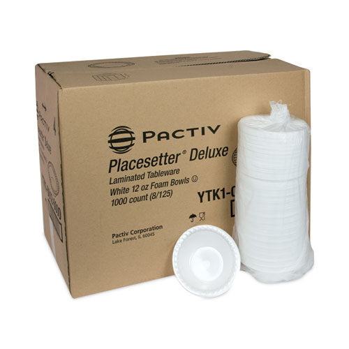 Image of Pactiv Evergreen Placesetter Deluxe Laminated Foam Dinnerware, Bowl, 12 oz, White, 1,000/Carton