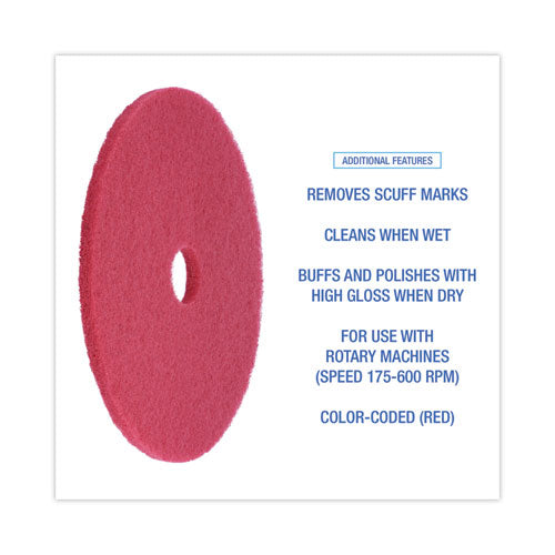 Image of Boardwalk® Buffing Floor Pads, 21" Diameter, Red, 5/carton