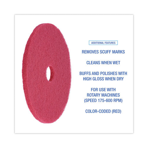 Image of Boardwalk® Buffing Floor Pads, 20" Diameter, Red, 5/carton