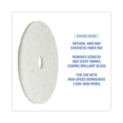 Image of Boardwalk® Natural Burnishing Floor Pads, 20" Diameter, White, 5/carton