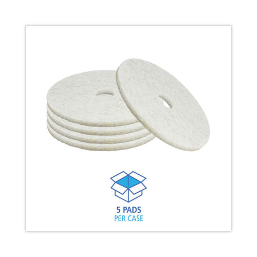 Image of Boardwalk® Natural Burnishing Floor Pads, 20" Diameter, White, 5/carton