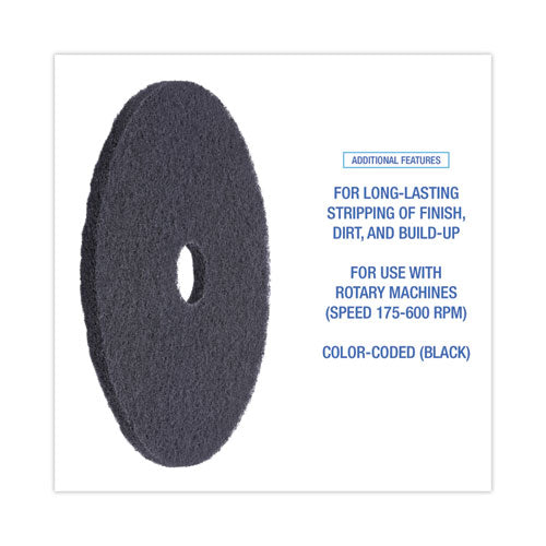Image of Boardwalk® Stripping Floor Pads, 20" Diameter, Black, 5/carton