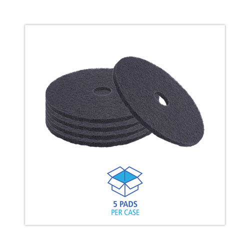 Image of Boardwalk® Stripping Floor Pads, 20" Diameter, Black, 5/carton
