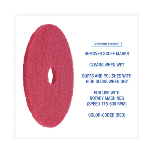 Image of Boardwalk® Buffing Floor Pads, 19" Diameter, Red, 5/carton