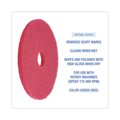 Image of Boardwalk® Buffing Floor Pads, 18" Diameter, Red, 5/carton