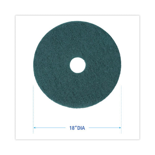 Image of Boardwalk® Heavy-Duty Scrubbing Floor Pads, 18" Diameter, Green, 5/carton