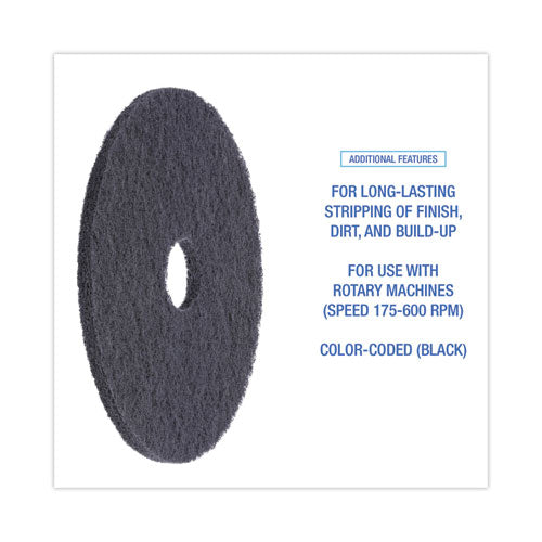 Image of Boardwalk® Stripping Floor Pads, 18" Diameter, Black, 5/carton