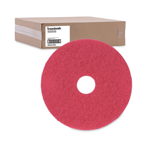 Image of Boardwalk® Buffing Floor Pads, 17" Diameter, Red, 5/carton