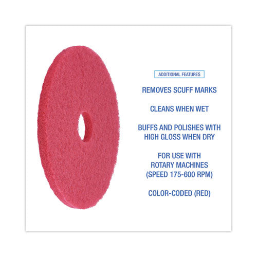 Image of Boardwalk® Buffing Floor Pads, 17" Diameter, Red, 5/carton