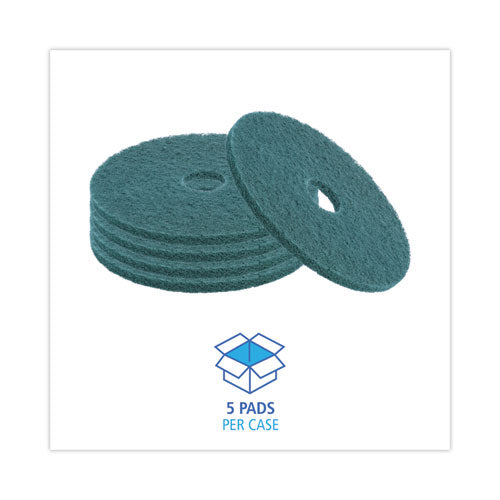 Image of Boardwalk® Heavy-Duty Scrubbing Floor Pads, 17" Diameter, Green, 5/carton