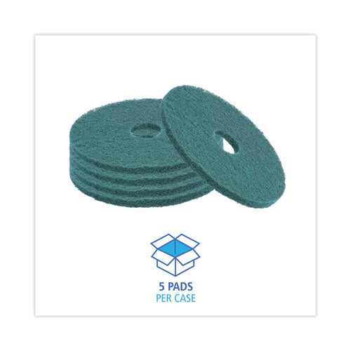 Image of Boardwalk® Heavy-Duty Scrubbing Floor Pads, 16" Diameter, Green, 5/carton