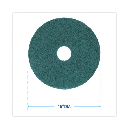 Image of Boardwalk® Heavy-Duty Scrubbing Floor Pads, 16" Diameter, Green, 5/carton