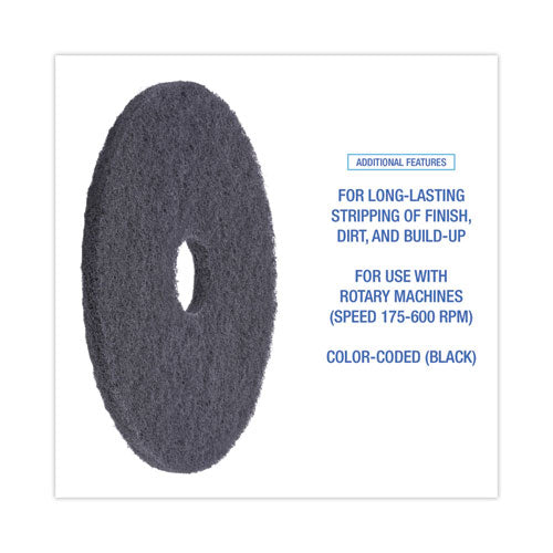 Image of Boardwalk® Stripping Floor Pads, 16" Diameter, Black, 5/carton