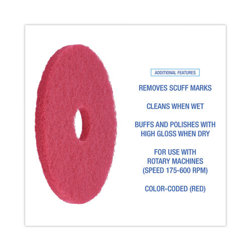 Image of Boardwalk® Buffing Floor Pads, 15" Diameter, Red, 5/carton
