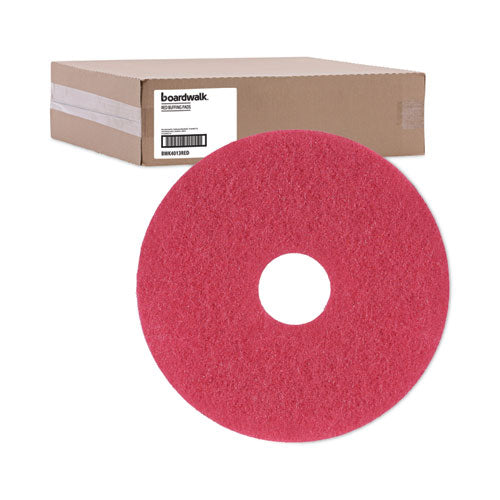 Image of Boardwalk® Buffing Floor Pads, 13" Diameter, Red, 5/carton