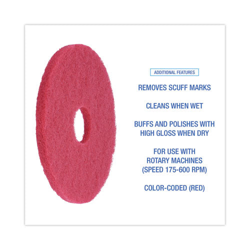 Image of Boardwalk® Buffing Floor Pads, 13" Diameter, Red, 5/carton