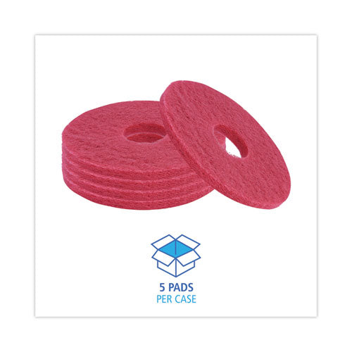 Image of Boardwalk® Buffing Floor Pads, 13" Diameter, Red, 5/carton
