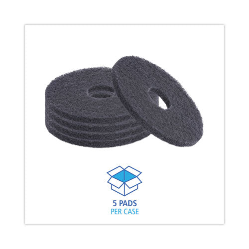 Image of Boardwalk® Stripping Floor Pads, 13" Diameter, Black, 5/carton