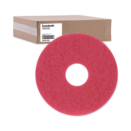 Image of Boardwalk® Buffing Floor Pads, 12" Diameter, Red, 5/carton