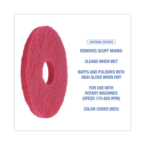 Image of Boardwalk® Buffing Floor Pads, 12" Diameter, Red, 5/carton