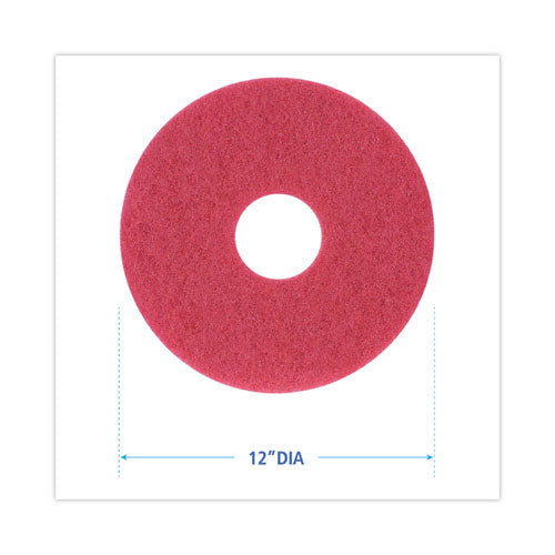 Image of Boardwalk® Buffing Floor Pads, 12" Diameter, Red, 5/carton