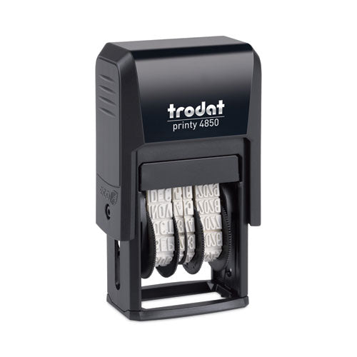 Image of Trodat® Printy Economy Micro 5-in-1 Date Stamp with Text Plates, Self-Inking, 1" x 0.75", Blue/Red