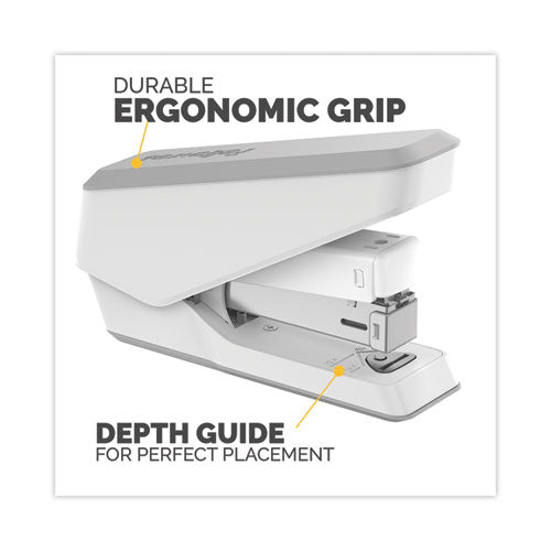 Image of Fellowes® LX840 EasyPress Half Strip Stapler with Antimicrobial Protection, 25-Sheet Capacity, White