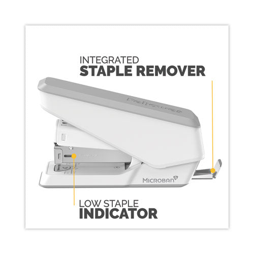 Image of Fellowes® LX840 EasyPress Half Strip Stapler with Antimicrobial Protection, 25-Sheet Capacity, White