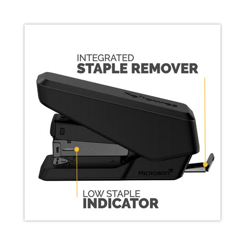 Image of Fellowes® LX840 EasyPress Half Strip Stapler with Antimicrobial Protection, 25-Sheet Capacity, Black
