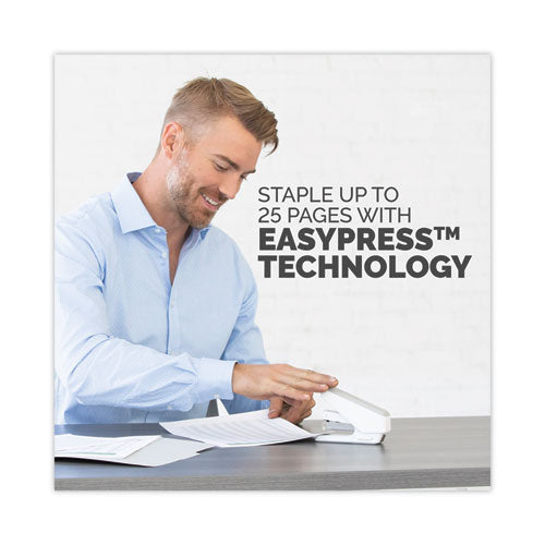 Image of Fellowes® LX840 EasyPress Half Strip Stapler with Antimicrobial Protection, 25-Sheet Capacity, White