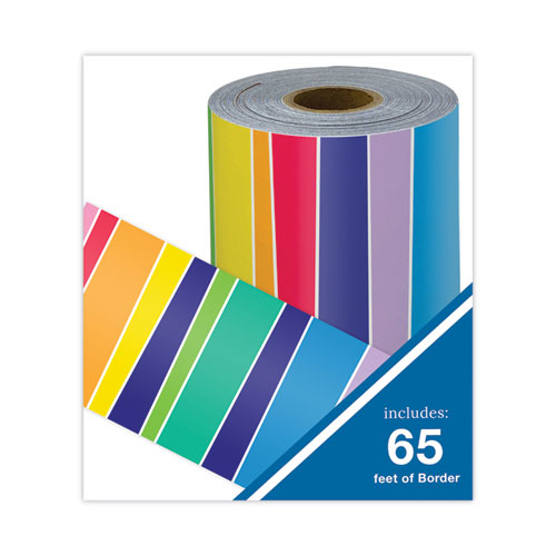 Image of Carson-Dellosa Education Rolled Borders, Straight Border, Back to School: Rainbow, 2.25" x 65 ft, Multicolor