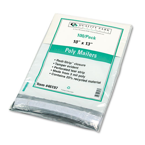 Image of Quality Park Redi-Strip Poly Mailer, #4, Square Flap with Perforated Strip, Redi-Strip Adhesive Closure, 10 x 13, White, 100/Pack
