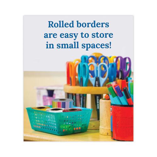 Image of Carson-Dellosa Education Rolled Borders, Straight Border, Back to School: Rainbow, 2.25" x 65 ft, Multicolor