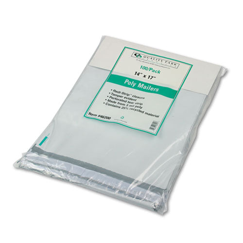 Image of Quality Park Redi-Strip Poly Mailer, #5 1/2, Square Flap with Perforated Strip, Redi-Strip Adhesive Closure, 14 x 17, White, 100/Pack