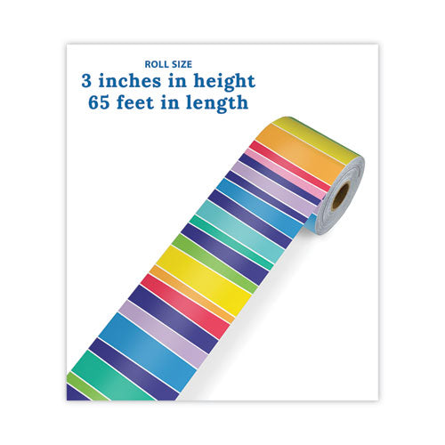 Image of Carson-Dellosa Education Rolled Borders, Straight Border, Back to School: Rainbow, 2.25" x 65 ft, Multicolor