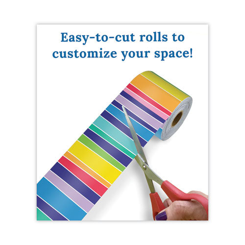Image of Carson-Dellosa Education Rolled Borders, Straight Border, Back to School: Rainbow, 2.25" x 65 ft, Multicolor